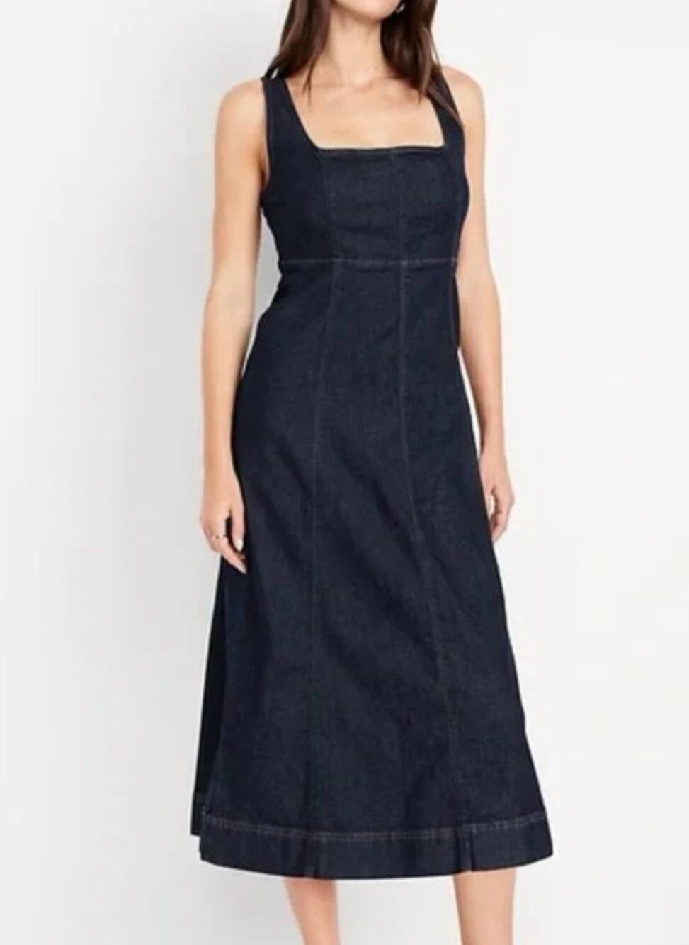 Old Navy Dark Indigo Square-Neck Denim Midi Dress